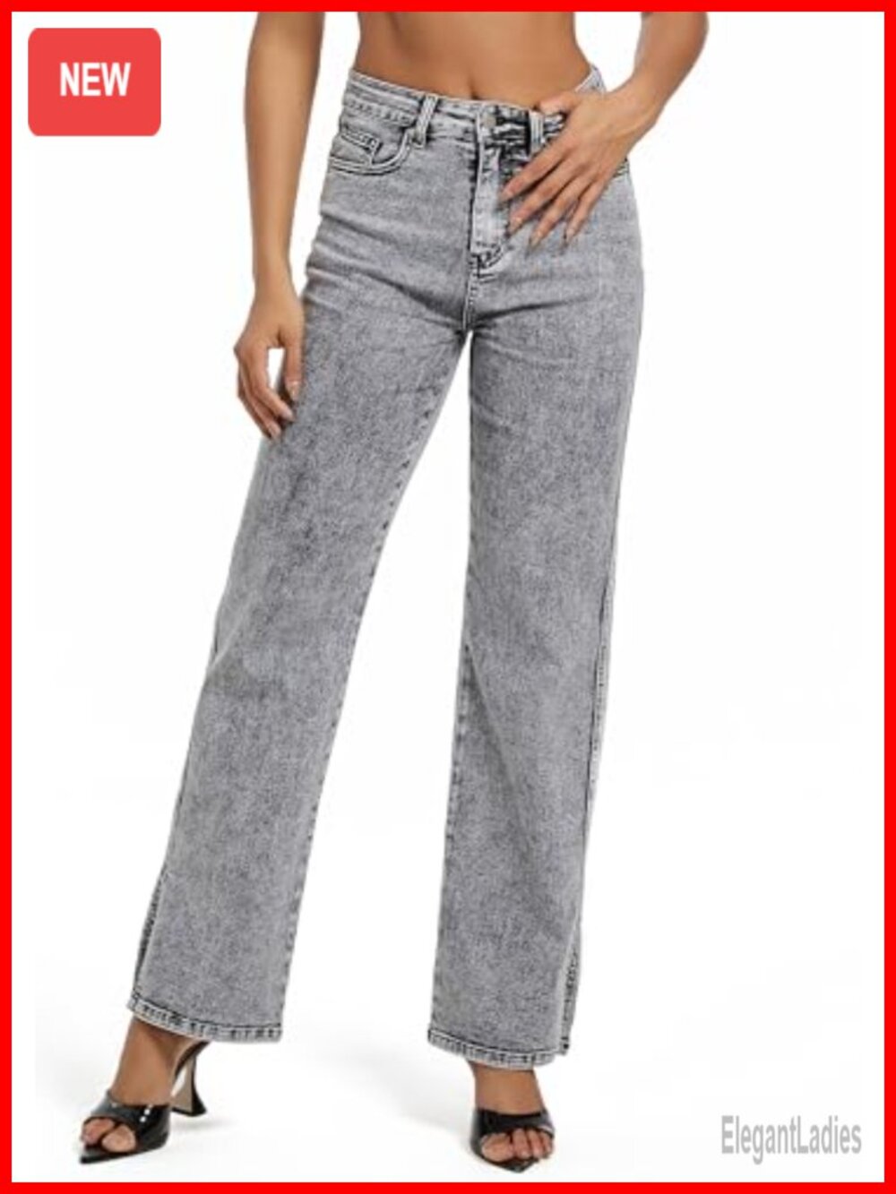 Women's High Waisted Straight Leg Stretchy Tummy Control Jeans with Side Slit